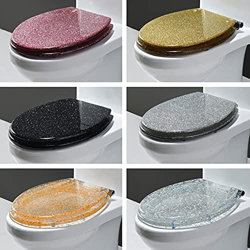 JWW Abattant WC, Siège De Toilette À Paillettes Abattant pour WC De Salle De Bain Durable avec Charnière Métallique, Fermeture en Douceur, white2