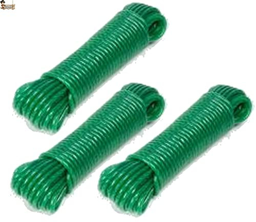 BricoLoco.com 3x50 MTS.Cuerda tendedero Forrada. para Tender Ropa en el Exterior o Interior. Tendedero de poleas, persiana, toldos. Polietileno Revestido. Ø 5 mm. (50, Verde)