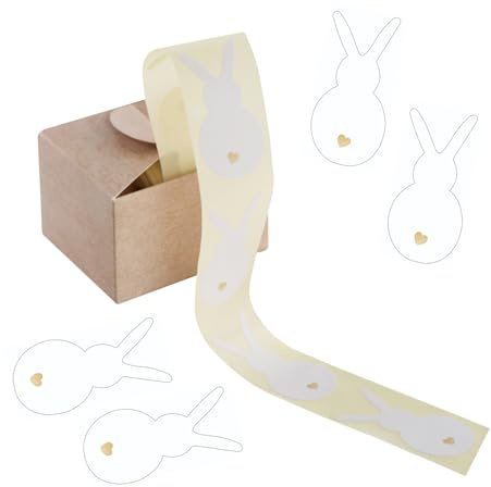 Logbuch-Verlag 200 Osterhasen Aufkleber auf Rolle weiß gold - Ostersticker Osteraufkleber Hasen mit Herz selbstklebend 6 x 3 cm