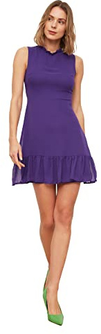 Trendyol Mini Abito da Donna in Tessuto Regolare a Trapezio, Viola, 70
