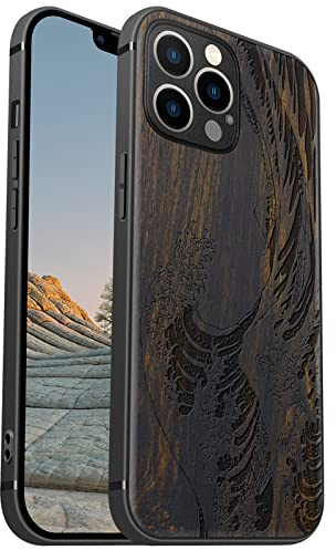 Carveit Coque magnétique pour iPhone 12 Pro Étui [Élégant Bois Sombre] [Pare-Chocs en TPU Souple] Case de téléphone Antichoc Compatible Magsafe avec 12Pro Coque Bois (Grande Vague Kanagawa)