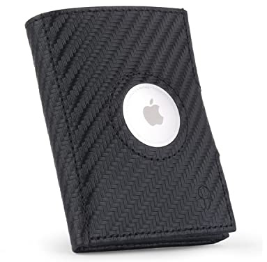 DONBOLSO Wallet Air - Slim Wallet mit Apple AirTag Fach - Hochwertiges Kreditkartenetui aus Echtleder - Mini Portemonnaie Herren - Geldbörse mit Münzfach - Carbon