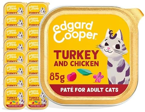Edgard Cooper Comida humeda gatos, Adultos,Pavo & Pollo, 85g x 16, Pate gatos, Pienso gatos Esterilizados y Activos, Sin cereales, Ingredientes naturales, Hipoalergénico