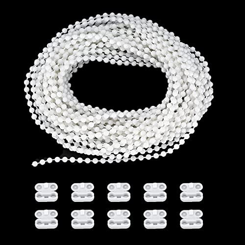 Panexf Rollokette Ersatzkette 6 Meter Weiß Perlenkette Ersatzteil Vertikal 4,5mm Endloskette Mit 10 Stück Kettenverbinder für Vertikaljalousien Jalousien