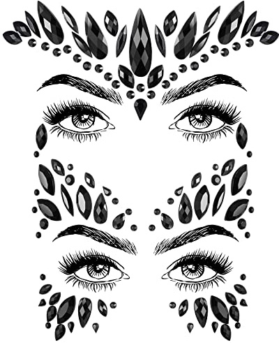 BBTO Halloween Gesicht Edelsteine Körper Juwelen 2 Stück Gesicht Glitzersteine Aufkleber auf Augen Stirn Kristall für Maskerade Cosplay Makeup Party, Schwarz (Stilvoll Stil)