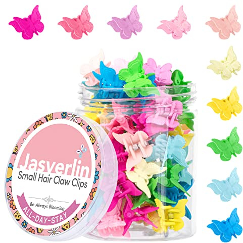 JASVERLIN Schmetterling Haarklammer Mädchen, 90er Mini Haarspangen 50 Stk | 10 Uni Farben Fein Dick Gelockt Haar, Sicherer Y2K Klein Niedlich Haar Kralle Accessoires Festivals Partys Alltag