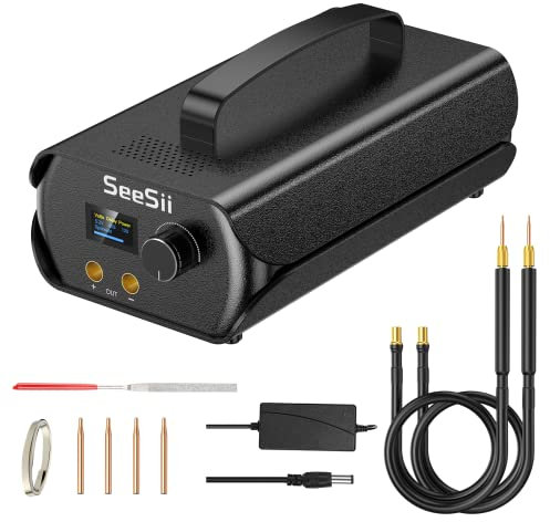 SeeSii Kondensator Punktschweißgerät, 3000F Punktschweißgeräte mit Farad-Kondensatoren, 4 Schweißnadeln, Spot Welder für 0,1-0,3 mm Nickelband, 120 Gänge, von Zylindrischen Batterien usw.