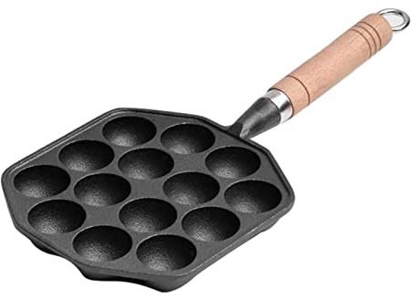 Poêle Takoyaki 14 Trous, évitez de Coller le Fabricant de Moules à Boulettes de Viande de Pieuvre en Fonte avec Poignée Amovible Adaptée à la Cuisson des Crêpes à la Maison