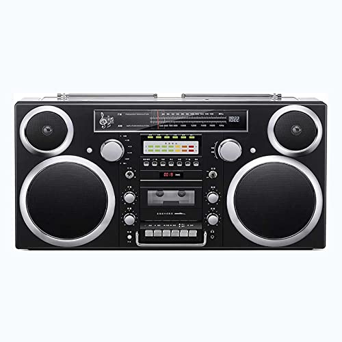 Retro Cassette Boombox con Bluetooth 5.0, Reproductor de CD, Radio Am/FM, Ranuras SD, Entrada Auxiliar, Conector para Auriculares y conversión USB/SD.