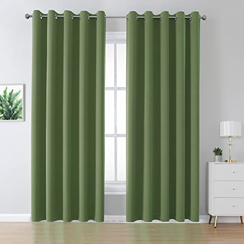 DUALIFE Grommet Curtains Sage Green 84 Inch Length 2 Panels Set Light Blocking Curtains for Bedroom Thermal Insulated Room Darkening Curtains Panels 60 x 84 Inches Long