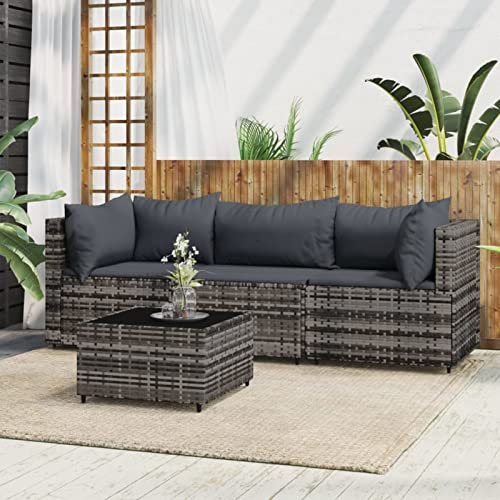 Yolola 4-TLG Rattan gartenmöbel Set Lounge Gartenmöbel Set balkonmöbel Set balkonmöbel Kleiner Lounge gartensofa Rattan loungemöbel terrasse mit Kissen-Grau-4-tlg-2
