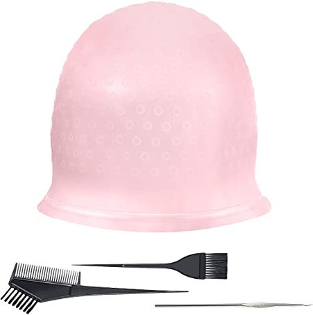 NITAIUN 4 Stück Haare Färben Hervorhebung Silikon Strähnchenhaube Set, Friseurkappe mit Metall Haken Nadel Haarfärbekamm Silikon Haarfärbebürsten für Salon Haus Haarefärben Zubehör