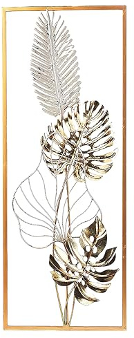 Kobolo Wandbild Wanddeko Metallbild EN MONSTERA Metall weiß gold Gold