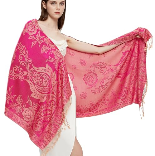 Gragengs Pashmina Écharpe enveloppante avec cachemire ethnique deux tons Jacquard pour femme