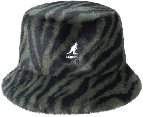 Kangol Faux Fur Zebra Bucket Stoffhut Fischerhut Damen - mit Futter Winter Herbst-Winter - L (58-59 cm) Oliv