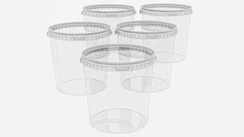 MARMOS-PLAST 5 x 30 Liter Eimer Set transparenter Kunststoffeimer mit Deckel stapelbarer Milch-/Vorratseimer Honigeimer Behälter Lebensmittelfreigabe Lebensmittelechte Leereimer für Mehl Wassereimer