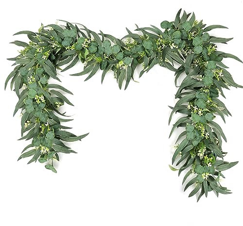 UXORSN Künstliche Eukalyptus mit Weidenblättern Girlande 2 Stück Künstlich Grün Blättergirlande Tischgirlande Gefälschte Efeu Hängepflanze Reben Kunstpflanze für Hochzeit Wand Tisch Party Decor