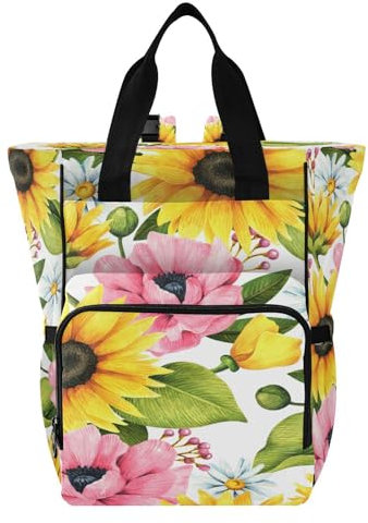 Wickeltasche für Papa, wasserdicht und stilvoll, große Kapazität, Wickelrucksack für Freizeit, Einkaufen, Reisen, Blumen, Gelb, dekorative Sonnenblumen, Mehrfarbig, 1 size, modern/enganliegend
