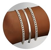 KRFY Pulsera para Mujer Chapada en Oro de 14 Quilates Engastada en Plata Fígaro Cuban Twist Pulseras Apilable Set para Mujer Plata 925