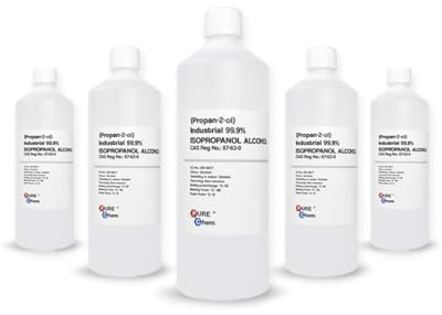 Pure Chem Isopropyl Alcohol Isopropanol IPA Rubbing Alcohol Cleaning 99.9% | 5 x 1L 99.9% IPA, Isopropanol, High Purity Cleaning Alcohol, Electronics Cleaner, Fast Evaporation, Residue-Free Finish