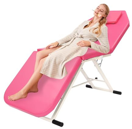unkonwcy Klappbar Massageliege Spa Salon SchöNheitssalon Kosmetikbett Mobile Beauty Bed Massagetisch Therapieliege Kosmetikstuhl Massagebank Kosmetikliege Bett Weiß/Rosa 182X60Cm