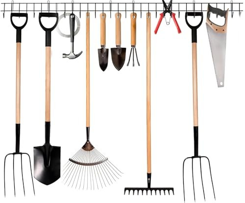 Green Haven Garden Tool Storage Rack 160cm - Heavy-Duty Metal Organiser for Shed Accessories, Rakes, Shovels & More – Space-Saving Tool Storage System for Sheds & Garages