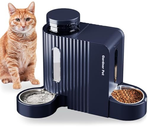 Gardner Pet 2-en-1 Distributeur Croquettes Chat Automatique 3L*2, Distributeur Eau Chat et Chien par Gravité, Mangeoire avec Gamelle Acier Inoxydable, sans BPA, Angle Réglable,Non Électrique, Bleu