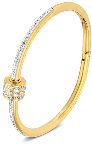 Heyjoin Women's Stainless Steel Bracelet Crystal Oval Bangle Round Bracelets