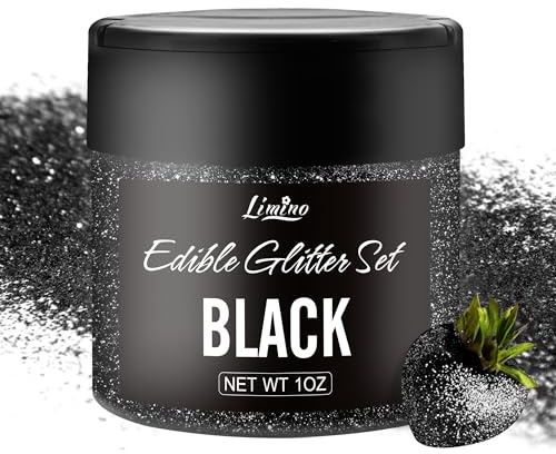 Essbarer Glitzer - 1oz Essbarer Glitzerpulver Schimmer Glitzerstaub für Getränke, Kuchen, Lebensmittel - Metallisch Glitzerpuder Lebensmittelfarbe Pulver zum Cocktail, Fondant, Wein, Keksen (Schwarz)