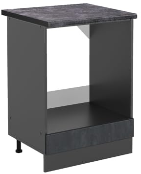 Vicco Herdumbauschrank R-Line, Schwarz Beton, 60 cm | ✓ Backofennische · AP Anthrazit inkl. · Höhenverstellbare Füße · ✓ Frei kombinierbar · Einfache Integration ✓