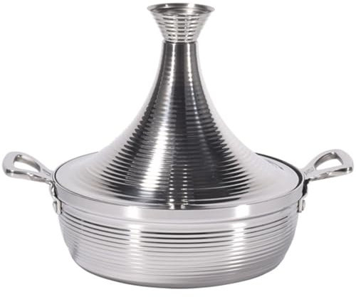 Moroccan Tagine Cooking Pot,Stainless Steel Non Stick Moroccan Casserole with 2 Handles,Large Moroccan Cooker Handmade Tagine Pot with Cone-Shaped Lid(Black,28cm)