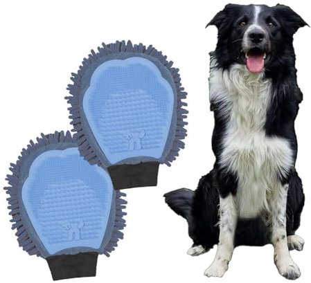 Gogotool 2in1-Fellpflege-Handschuh - Sanftes Streicheln, gründliches Bürsten & schnelles Trocknen für Hunde und Katzen - 2 Stück