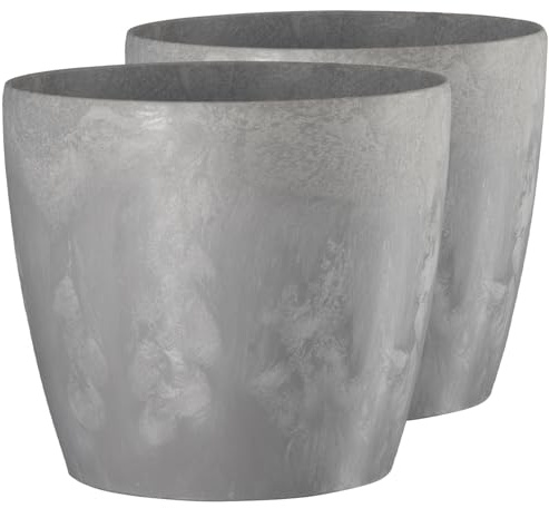 Tymar Blumentopf, 2er-Pack, Pflanzentopf aus Kunststoff, Moderne, Runde Form (Beton, ø 25 cm)