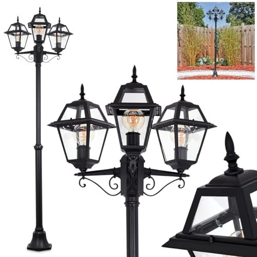 HOFSTEIN Kandelaber Fornelos, Außenwegeleuchte aus Metall/Glas in Schwarz/Klar, verstellbare Wegeleuchte im Vintage/Antik/Landhaus-Design für Garten, Außenbereich, Hof, Höhe 206 cm, 3 x E27, IP44