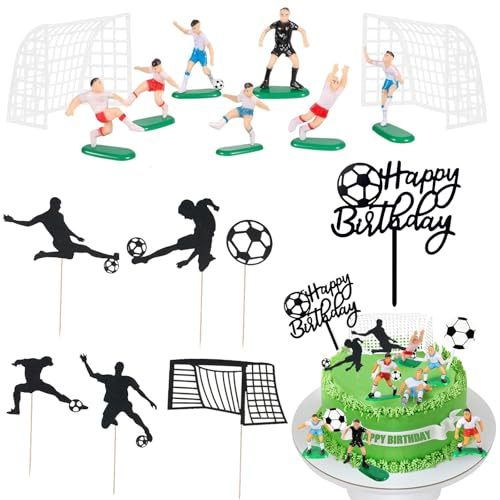 16 Pcs Football Cake Toppers, Football Cake Decorations Soccer Party Decorations Personalised, Soccer Cake Topper for Birthday Anniversary Retirement Party