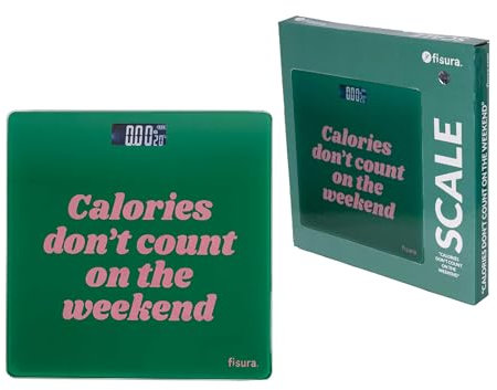 Fisura - Pèse-personne numérique calories don't count. Pèse-personne en verre. Balance électronique jusqu'à 180 kg avec précision de 50 g, technologie Step-On. 30 x 30 cm.