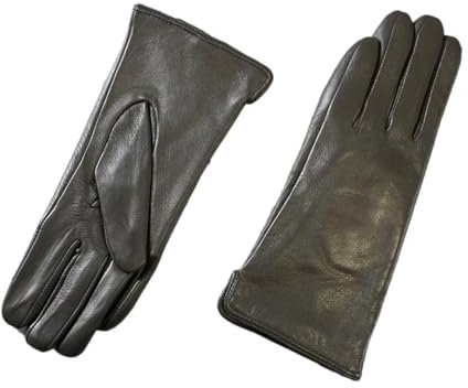 Damen Schaffell Lederhandschuhe gerade Stil Wollfutter Winter Warm Motorrad Reiten Auto Fahren Fingerhandschuhe Dunkelgrau 91 8 12