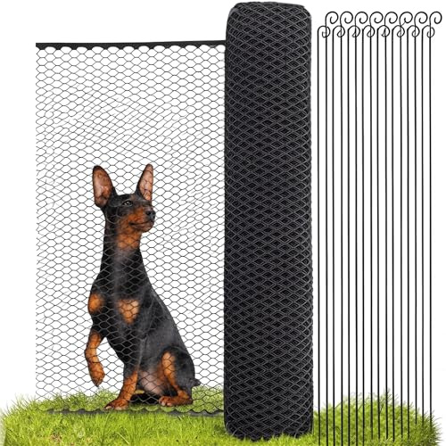 SELFmania Hundezaun 25m lang 120cm hoch SCHWARZ [TESTSIEGER] inkl. 21x Stäbe & 25x Erdanker | Begrenzungszaun Robust & Mobil | Flexibler Zaun für Hunde | Sorgloser Hundeauslauf im Garten & Camping