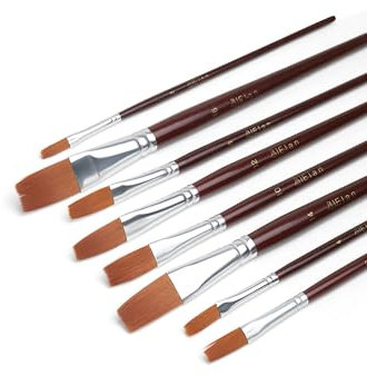 Elan Set di Pennelli Piatti, 8 Pezzi Pennelli Sintetici Punta Piatta in Nylon, Pennello Pittura a Manico Corto per Pittura Acrilica, Tempere e Gouache