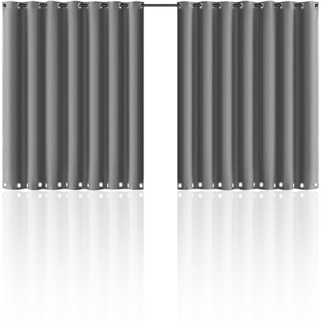 YedZen Rideau d'extérieur avec œillets (haut et bas) - 1 panneau occultant imperméable à isolation thermique - pour tonnelle, pergola, porche, piscine, jardin, terrasse - Gris