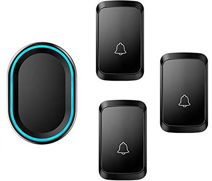 WOTZOV Wireless Doorbell, 3 Push Button And 1 Receivers,Waterproof Wall Plug-In Cordless Door Chime with Power-Off Memory Function,LED Flash,300M Range,58 Ringtones,4 Volume Levels,White,Black