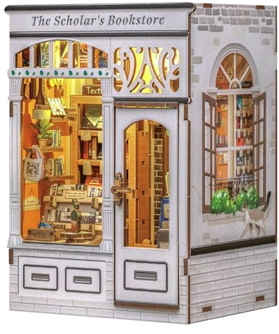 CUTEBEE Book Nook Kit – DIY dockhus,Vintage Bibliotek,miniatyr hus själv bygga för vuxna med LED-ljus, En unik gåva till familj och vänner (The Scholar's Bookstore)