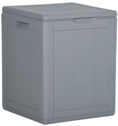 SDWEHO7 Latten-Optik Auflagenbox Kissenbox Wasserdicht Gartenbox Gartentruhe Truhe Box Aufbewahrungsbox für Terrasse & Balkon, Polypropylen, 90 L Grau