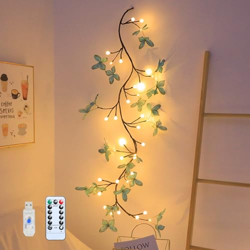 DZAY Frühlingdeko Lichterzweige Innen Lichterketten mit Schmetterling Zweigleuchten,6ft Weide Rebe Lichter Twig Lights Dekorleuchten 8 Licht 36LED für Wand Party Wohnzimmer Schlafzimmer (Blau)