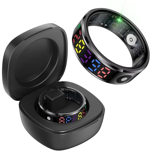 Smart Ring mit Display Touch Smartring für Herren Damen IP68 Wasserdicht Fitness Ring Tracker Android IOS Fitnessring Ring Smarter Ring SpO2 Schlaf Pulsmesser Schrittzähler Sport Fitnesstracker