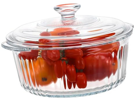 Mipcase Casseruola Rotonda in Vetro Con Trasparente Set Ciotole Da Portata Con Pentole Per Cucinare in Vetro Teglia Profonda Per Cottura Sicura