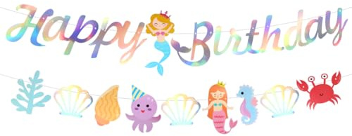 HUKUMA Happy Birthday Girlande,Meerjungfrau Deko Kindergeburtstag Mädchen,Meerjungfrau Happy Birthday Banner, Kinder Geburtstag Deko,Geburtstagsgirlande Kinder Deko,Geburtstagsdeko 1 2 3 4 5 Jahre