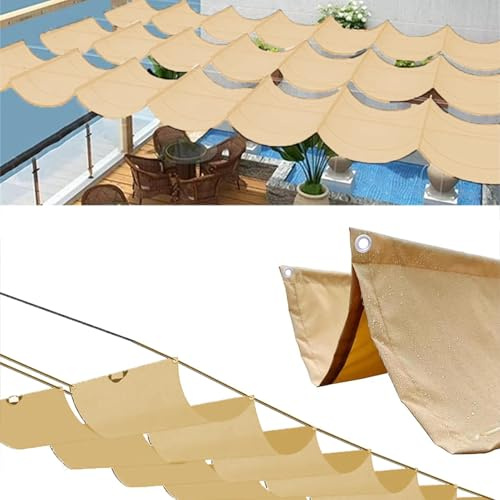 Vela Ombreggiante a Onda Retrattile Tenda a Vela Parasole per Esterno Vele Ombreggianti Impermeabile Telo Parasole con Fune Occhiellato Protezione UV 95% per Giardino Terrazza (Beige,1.5x3m(BxL))