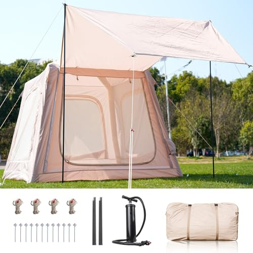 Aufblasbares Campingzelt für 2-4 Personen, Wasserdichtes Oxford-Gewebe, Air Glamping Zelt für 4 Jahreszeiten Outdoor-Abenteuer