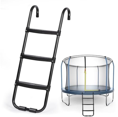 Ladder with Horizontal Wide Steps, for 12FT 14FT Trampolines, 220 lbs Capacity, 3-Steps Trampoline Accessories for Children Kids, with Non-Slip Plastic Steps and Universal Hook